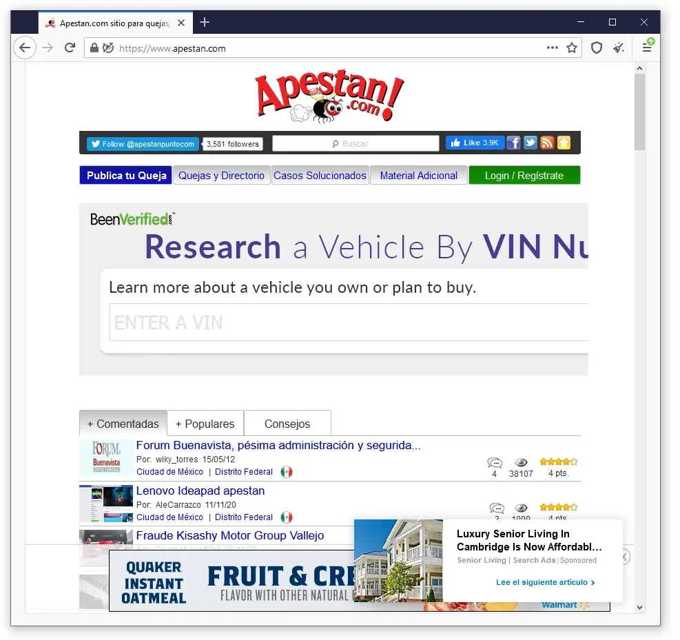 Apestan.com - Site being impersonated by the Criminal Group