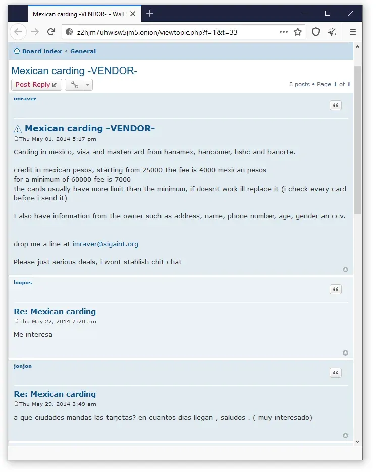Mexican Credit Cards being illegally sold