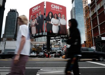 NEW YORK, NEW YORK - APRIL 21: An advertisement for CNN+ is displayed in Manhattan