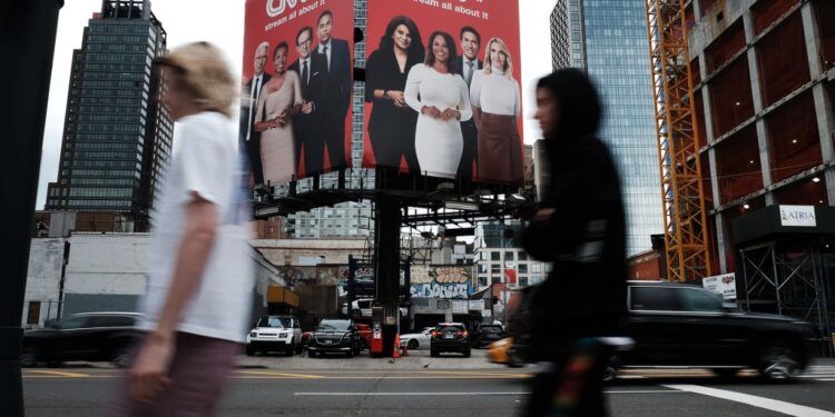 NEW YORK, NEW YORK - APRIL 21: An advertisement for CNN+ is displayed in Manhattan