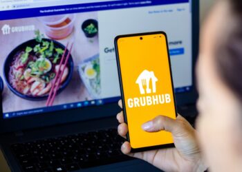A smart phone with the Grubhub app displayed.