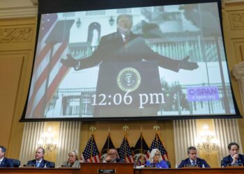 Former U.S President Donald Trump is seen on video during the hearing of the U.S. House Select Committee to Investigate the January 6 Attack on the United States Capitol, on Capitol Hill in Washington, U.S., June 9, 2022.