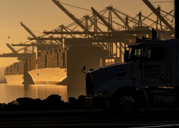 A ship docked at a port of Los Angeles.