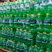 Green plastic bottles of Sprite