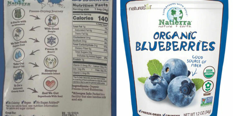 Freeze-dried Natierra blueberries recalled due to possible unsafe lead levels