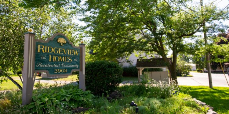 One of the entrances to the Ridgeview Homes mobile home community.