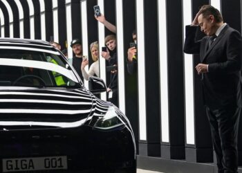 Musk attends the opening ceremony of the new Tesla Gigafactory for electric cars in Gruenheide, Germany.