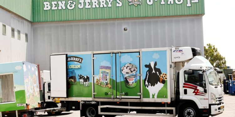 : A Ben & Jerry's ice-cream delivery truck is seen at their factory in Israel.