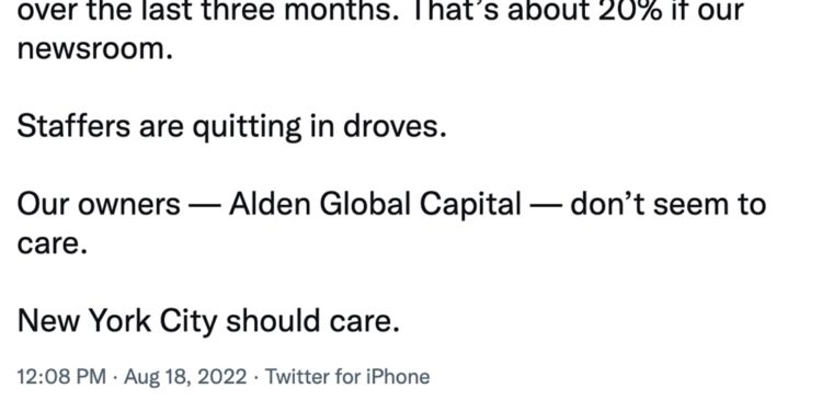 Screen grab of the Daily News Union Twitter