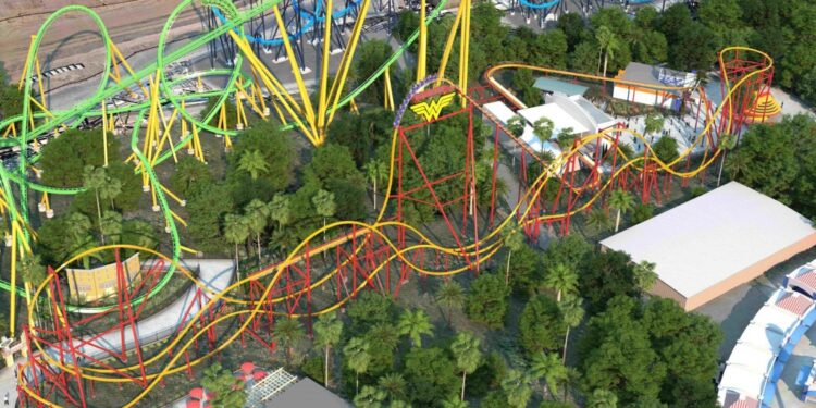 An Ariel view of an amusement park.