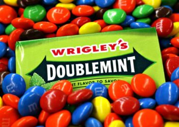 Wrigley's Doublemint chewing gum and M&Ms.