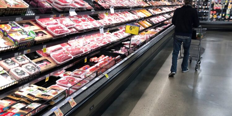 Packaged meat in a grocery store.