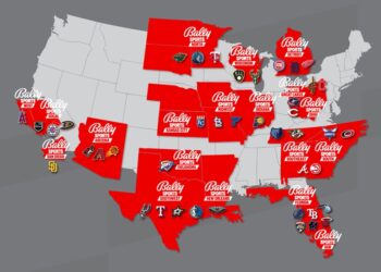Map of 19 Bally Sports networks.