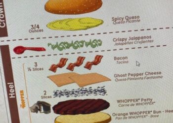 The Ghost Pepper Whopper features an orange bun, spicy queso, crispy jalapeños, bacon, ghost pepper cheese and a Whopper patty.