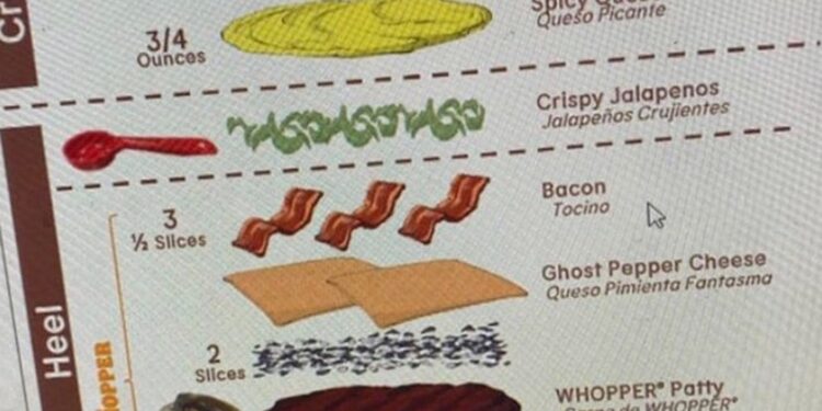 The Ghost Pepper Whopper features an orange bun, spicy queso, crispy jalapeños, bacon, ghost pepper cheese and a Whopper patty.