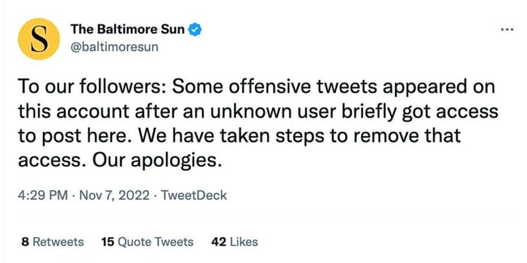 The Baltimore Sun apologized for the tweets.