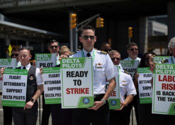 Delta Air Lines pilots protesting in June.