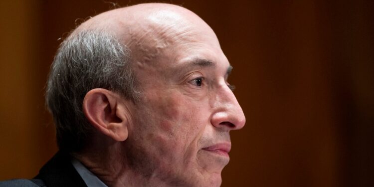 Securities and Exchange Commission, Chairman Gary Gensler testifies before a Senate Banking, Housing, and Urban Affairs Committee hearing on "Oversight of the U.S. Securities and Exchange Commission" on Tuesday, Sept. 14, 2021, in Washington.