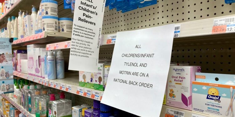 A sign is placed near the section for children's medicine, Sunday, Dec. 18, 2022 at a CVS in Greenlawn, N.Y.