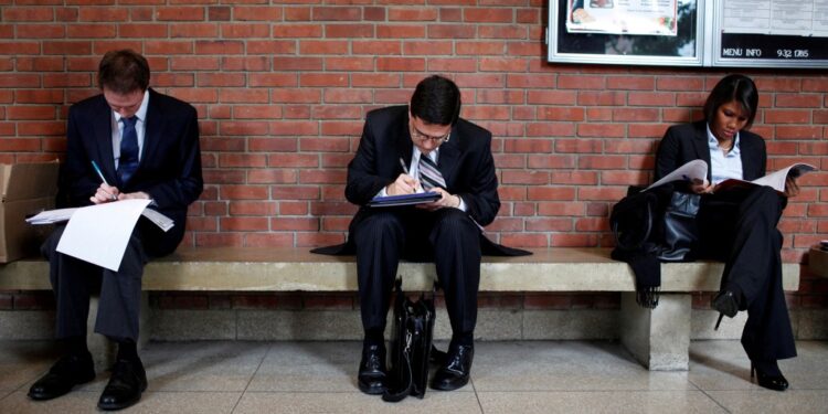 Job seekers prepare for career fair.