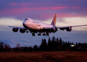 The final Boeing 747 lands at Paine Field following a test flight Jan. 10 in Everett, Wash.