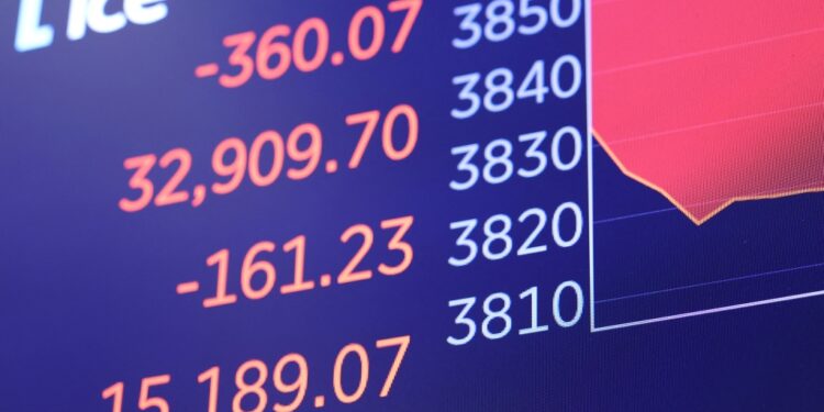 The Dow displayed on the New York Stock Exchange