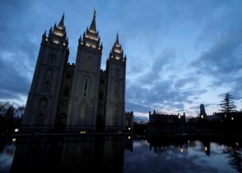 Mormon Temple is shown at Temple Square, downtown Salt Lake City.