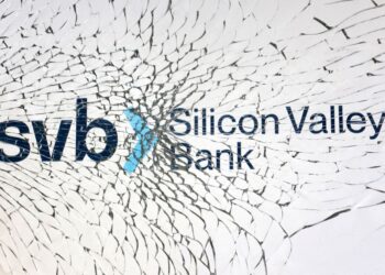 Silicon Valley Bank logo over broken glass