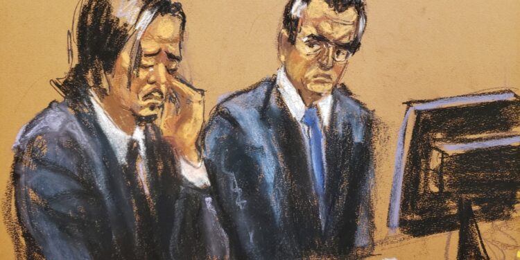 Courtroom sketch of Roger Ng in March.