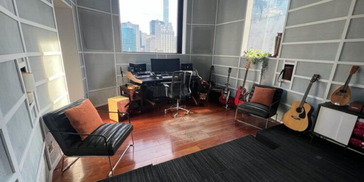 The penthouse boasts 20-foot-high ceilings and large outdoor terraces.