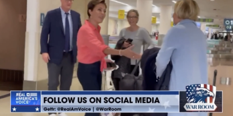 Kari Lake, the GOP gubernatorial candidate who lost to Arizona Gov. Katie Hobbs, bumped into MSNBC "Morning Joe" co-hosts Mika Brzezinski and Joe Scarborough at Palm Beach International Airport in Florida on Wednesday.