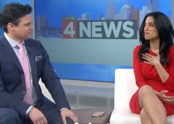 Grant Hermes (left) was given a heartfelt send off by his weekend morning show on-air partner, Priya Mann, during his final broadcast on WDIV-TV on Sunday.