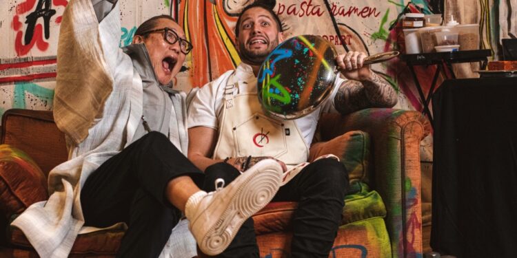 Iron Chef Morimoto with Felice.