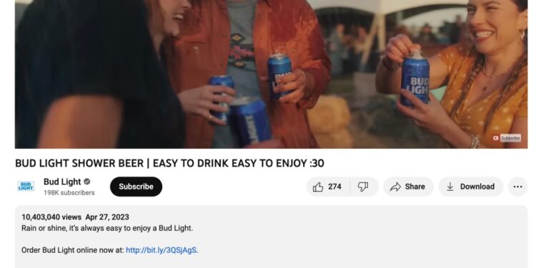 Bud Light disabled comments on a YouTube ad showing youngsters drinking beer at a country music festival.