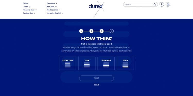 Screenshot of Durex website.
