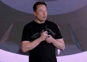 Elon Musk speaking Tuesday at the Tesla shareholder meeting.