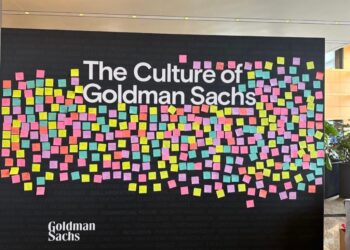 Goldman Sachs wall with sticky notes