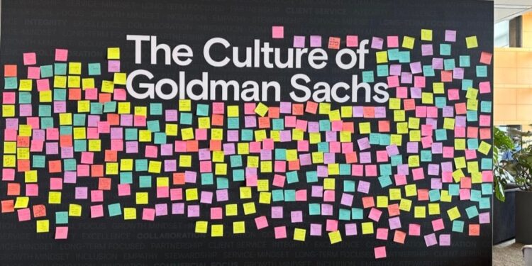 Goldman Sachs wall with sticky notes
