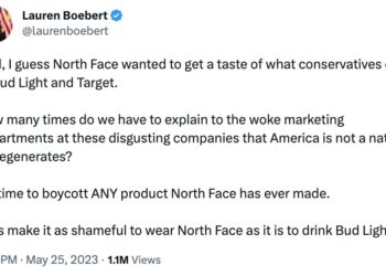 Republican Colorado representative Lauren Boebert expressed her outrage over The North Face's "Summer of Pride" ad on Twitter, calling on social media users to boycott the brand like they are for Bud Light and Target.