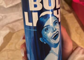 A Bud Light can with Dylan Mulvaney's image