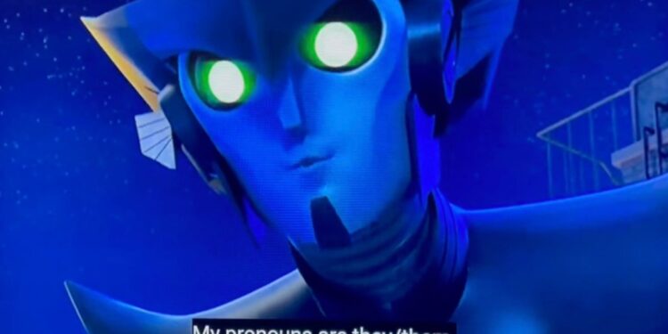 A clip of the animated children's show "Transformers: EarthSpark" where character Nightshade shares their pronouns has received harsh criticism on Twitter.