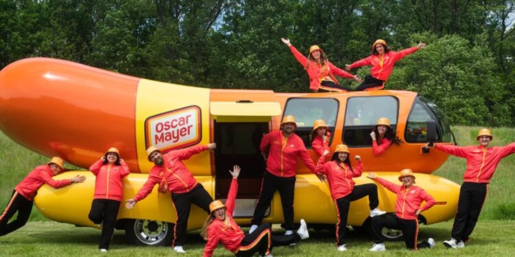 Frankfurters outside the vehicle.