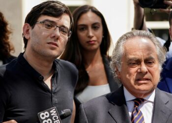 Former drug company executive Martin Shkreli stands with his attorney Benjamin Brafman after exiting U.S. District Court upon being convicted of securities fraud, in the Brooklyn borough of New York City, U.S., August 4, 2017.