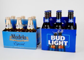 Two six packs of Bud Light and Modelo Especial.