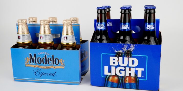 Two six packs of Bud Light and Modelo Especial.
