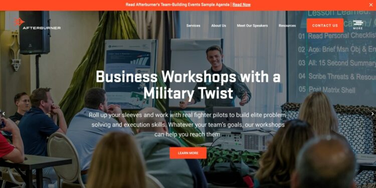 Afterburner uses simulations of aviation missions to teach businesses teamwork and communication.