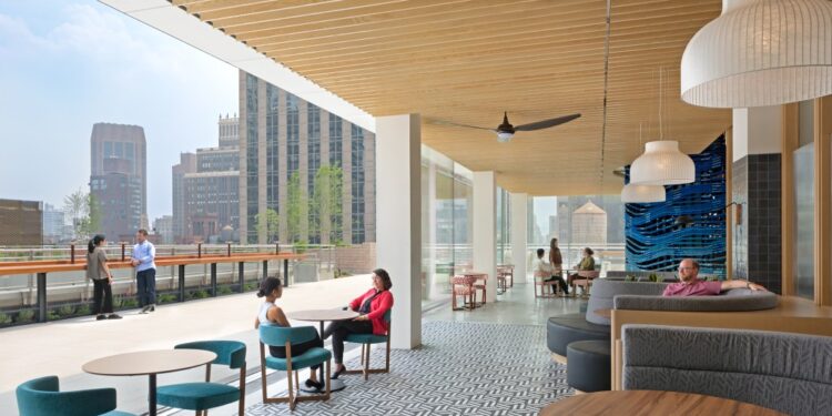 Amazon's rooftop dining and lounge area.