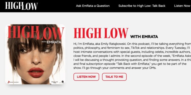 "High Low with EmRata," which premiered less than one year ago, has been cancelled the same week Sony Group laid off a "significant percentage" of its podcasting division.
