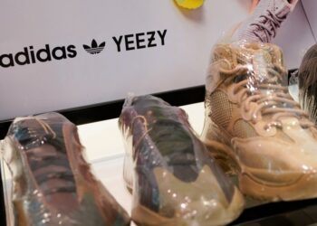 Yeezy shoes on display