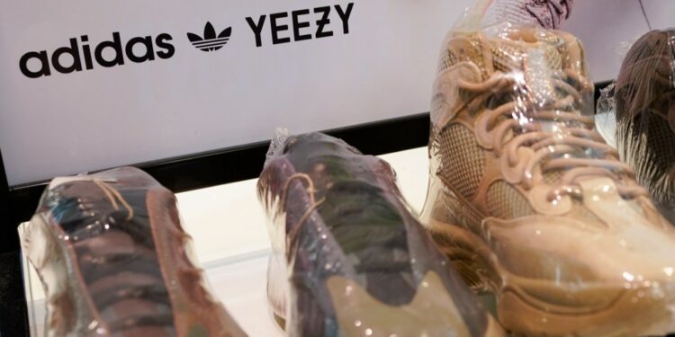 Yeezy shoes on display